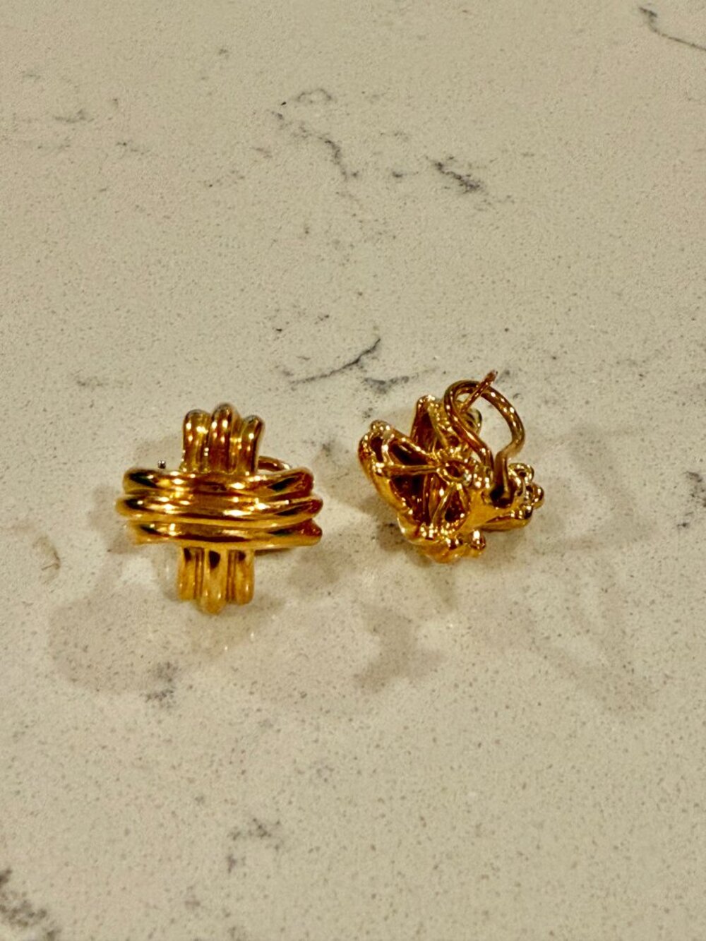 Tiffany & Co 18K Gold Knot Earrings Vintage Signature X Yellow Gold Studs w Box - Picture 6 of 9